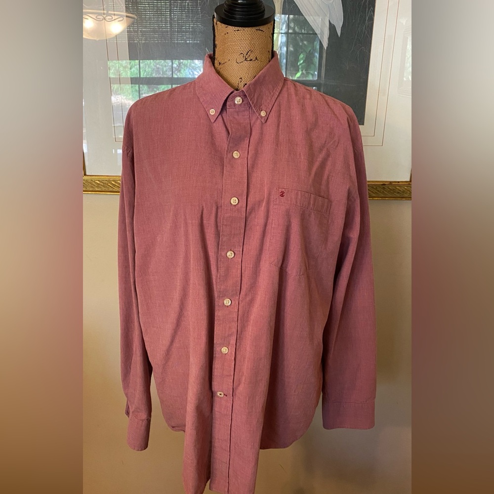IZOD Men’s Long Sleeve Button Down Shirt Size XL Mauve Pink Chambray